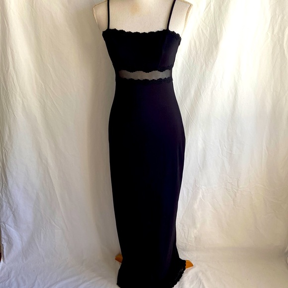 Vintage Dresses & Skirts - Vintage 1990s Y2K Black Bodycon Slip Formal Gown Sz M